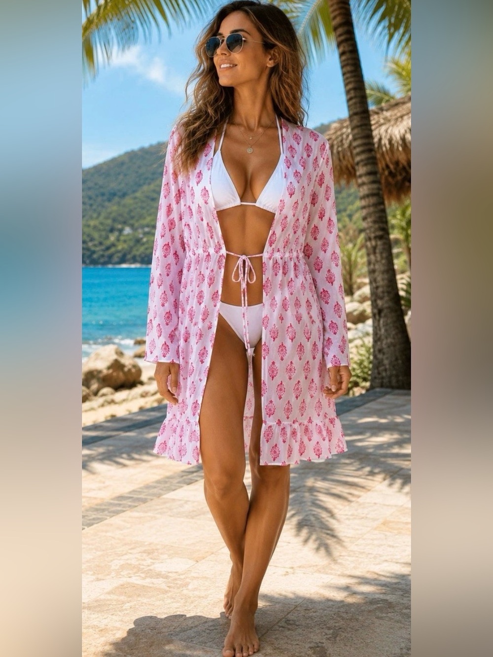 🌸NWT ROLLER RABBIT PINK AND WHITE LONG SLEEVE SWIM COVER SIZE XS🌸